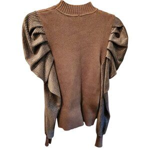 Lumina Women's Puff Sleeve Mock Neck Ribbed Sweater Size S/M